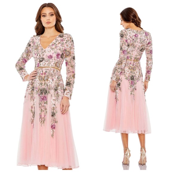 Anaya With Love Abito Midaxi A Trapezio Con Scollo A V E Maniche Lunghe - Floreale Con Paillettes - Taglie Dalla 6 Alla 28 UK (34-56 EU) - Blu - 3